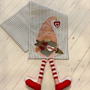 Valentine’s Day Gnome Table Runner Embroidered Lined Striped Unique
